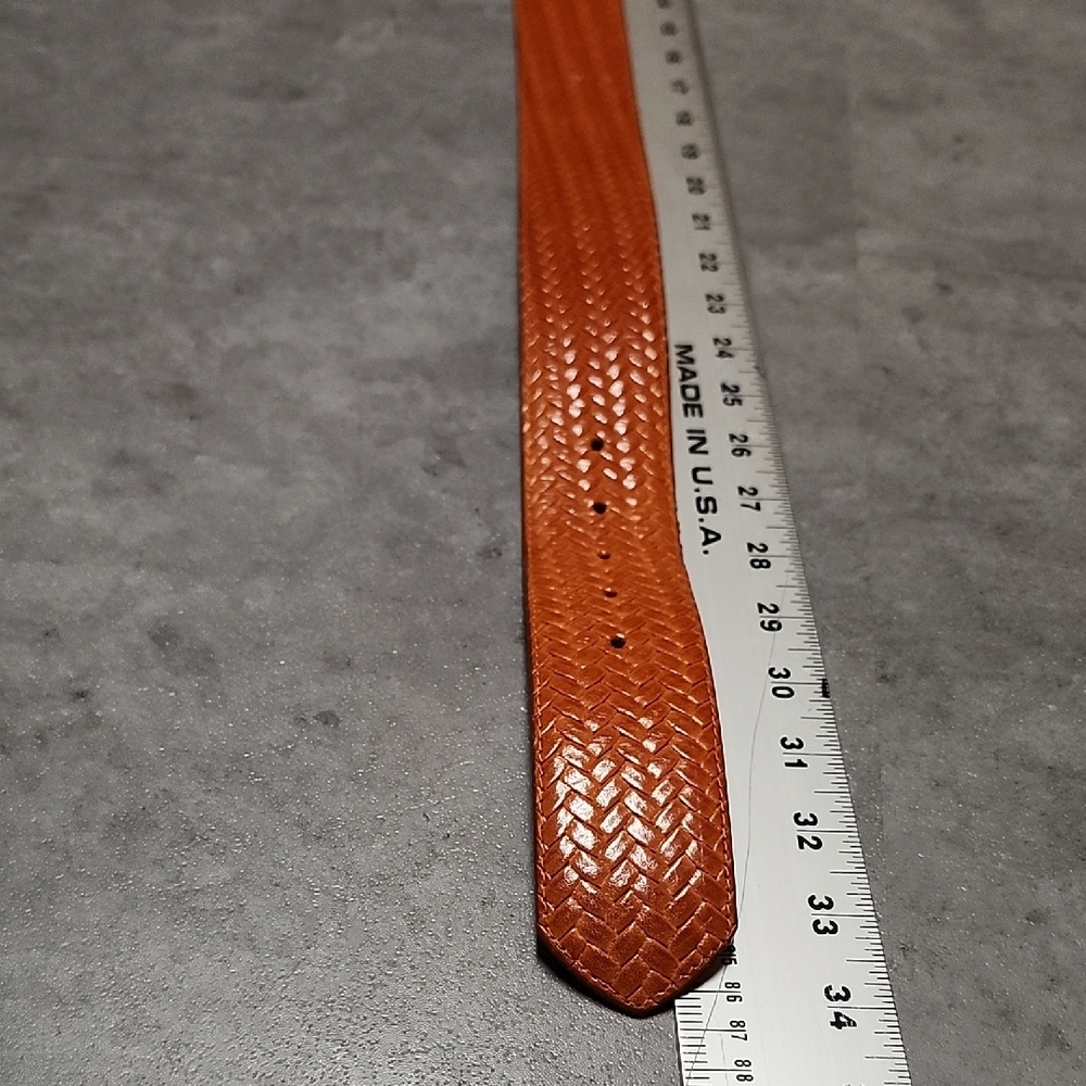 Ports 1961 Vintage 90s Woven Calfskin Leather Belt Orange Boho XS/S - Picture 6 of 12